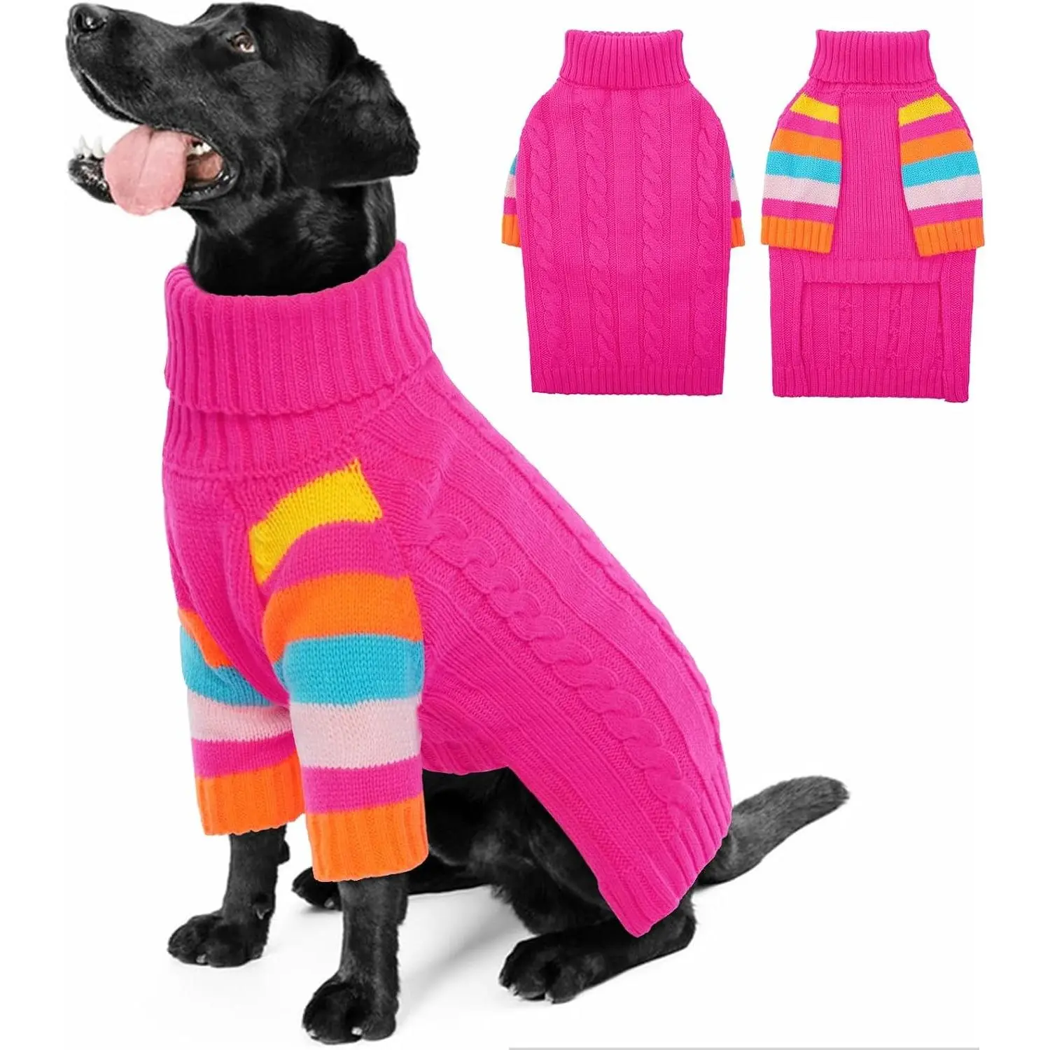 Warm Stretchy Turtleneck Knit Christmas Big Dog Sweater, Extra Large Winter Sweater for Golden Retriever Labrador Rottweiler, Rosered XXL, Knitted Sweater, One-Piece