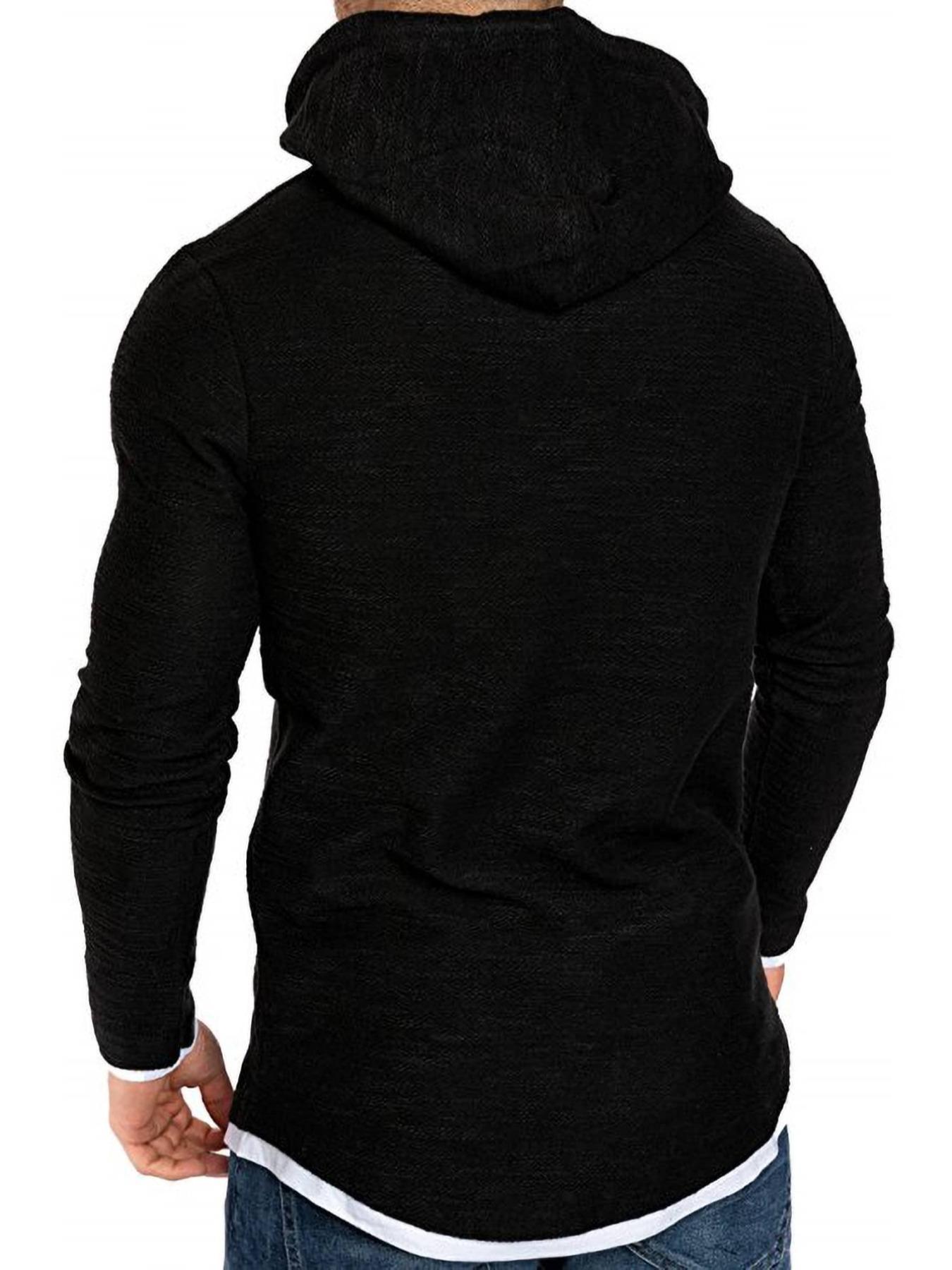 Men's Regular Fit Patched Drawstring Jersey Hoodie, Casual Fitted Long Sleeve Contrast Binding Sweatshirt for Spring & Fall, Fashion Men's Clothes for Daily Wear