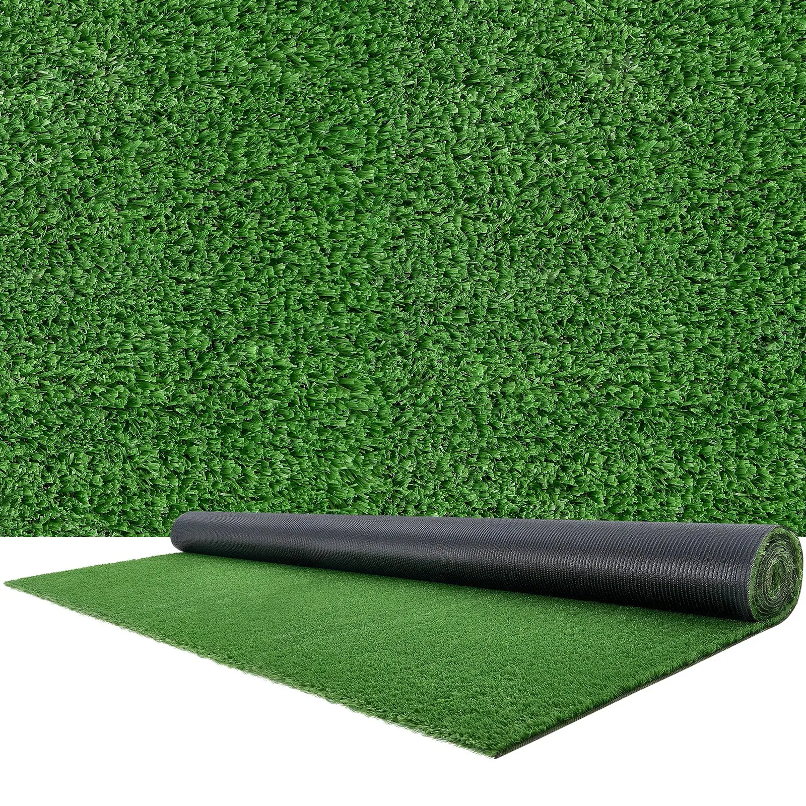 VEVOR Pet-Friendly Artificial Grass Turf, 12x7 ft Fake Lawn Roll Mat, 0.6 in Pile Height, Easy-Clean Drainage Holes, Realistic Synthetic Carpet for Patio, Garden Landscape