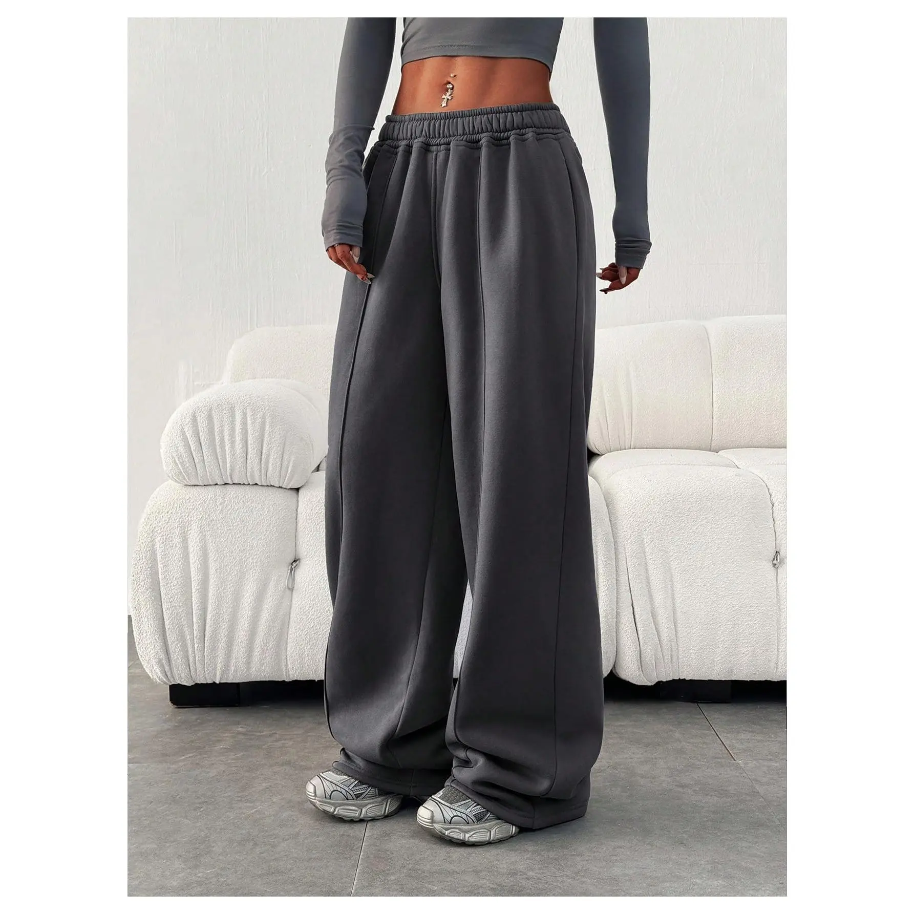 Straight Leg Elastic Waist Sweatpants Waist Pockets Loose Casual Jogger Pants