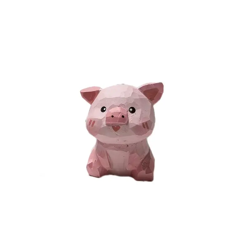Cute Pig Statue, Hand Carved Wooden Painted, Home Desktop Decor, Craft Collection, Festival Gift, Birthday Gift