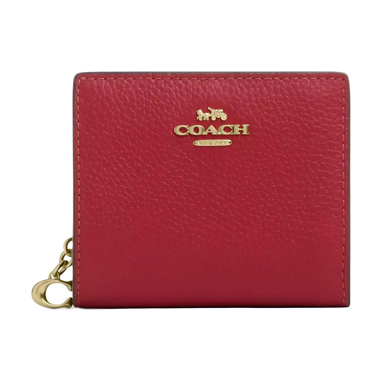 COACH Snap Wallet 10 for Women – Gold-Tone Hardware, Pebbled Leather, Classic Red