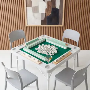 Mahjong Table Folding Square Game Table 35 Inch with/without Removable Green Mat 4 Cup Holders HDPE Top Metal Legs Portable Game Table for Mahjong, Domino, Poker, Picnic