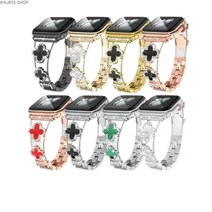 Elegant Four Leaf Clover Bracelet Watch Band for Women, Premium Jewelry Style Replacement Strap for Daily Wear and Special Occasions, Compatible with Apple Watch 38mm 40mm 41mm 42mm 44mm 45mm 49mm, Series 1-10, SE, Ultra, Ultra 2