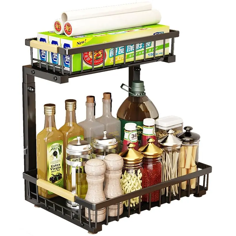 Under Sink Organizer,Under Bathroom Cabinet Organizer,2-Tier Sliding Cabinet Basket Organizer,Thickened Metal Under Sink Storage for Kitchen Bathroom Laundry Cabinet