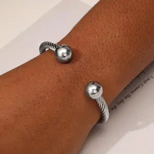 Elastic Adjustable Stainless Steel Twisted Cable Cuff Bangle Bracelet for Women &
