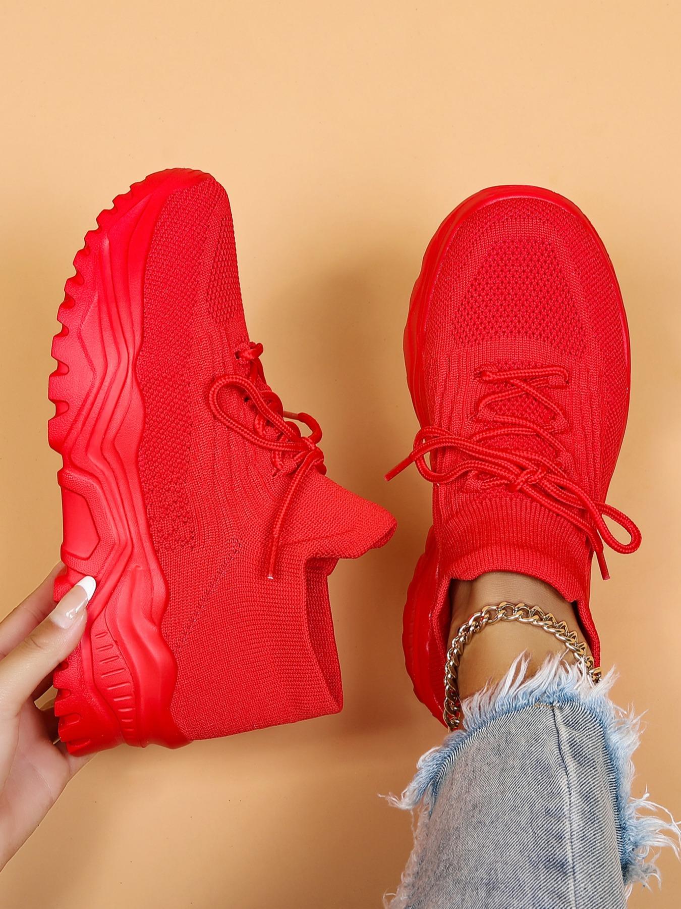 Women's Summer 2024 Fashion Sportive Plain Color Lace Up Sneakers, Casual Comfortable Sports Low Top Sneakers, Trendy Mesh Breathable Shoes for Daily Life