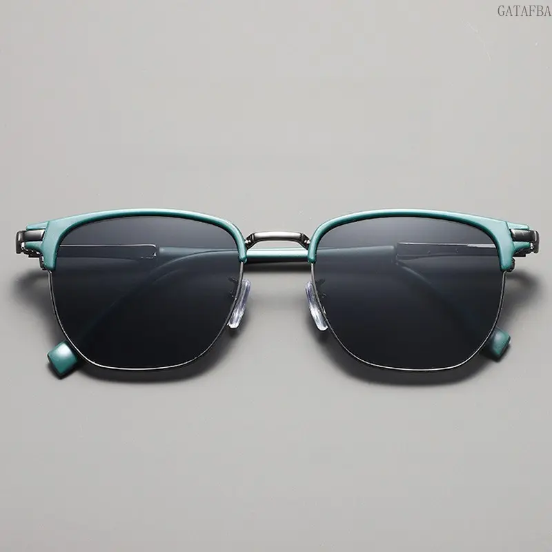 Vintage Half Rim Brow Bar Sunglasses Men Trendy Korean Ins Shades Lightweight UV Protection Outdoor Cycling Driving Daily Fashion Eyewear Gift