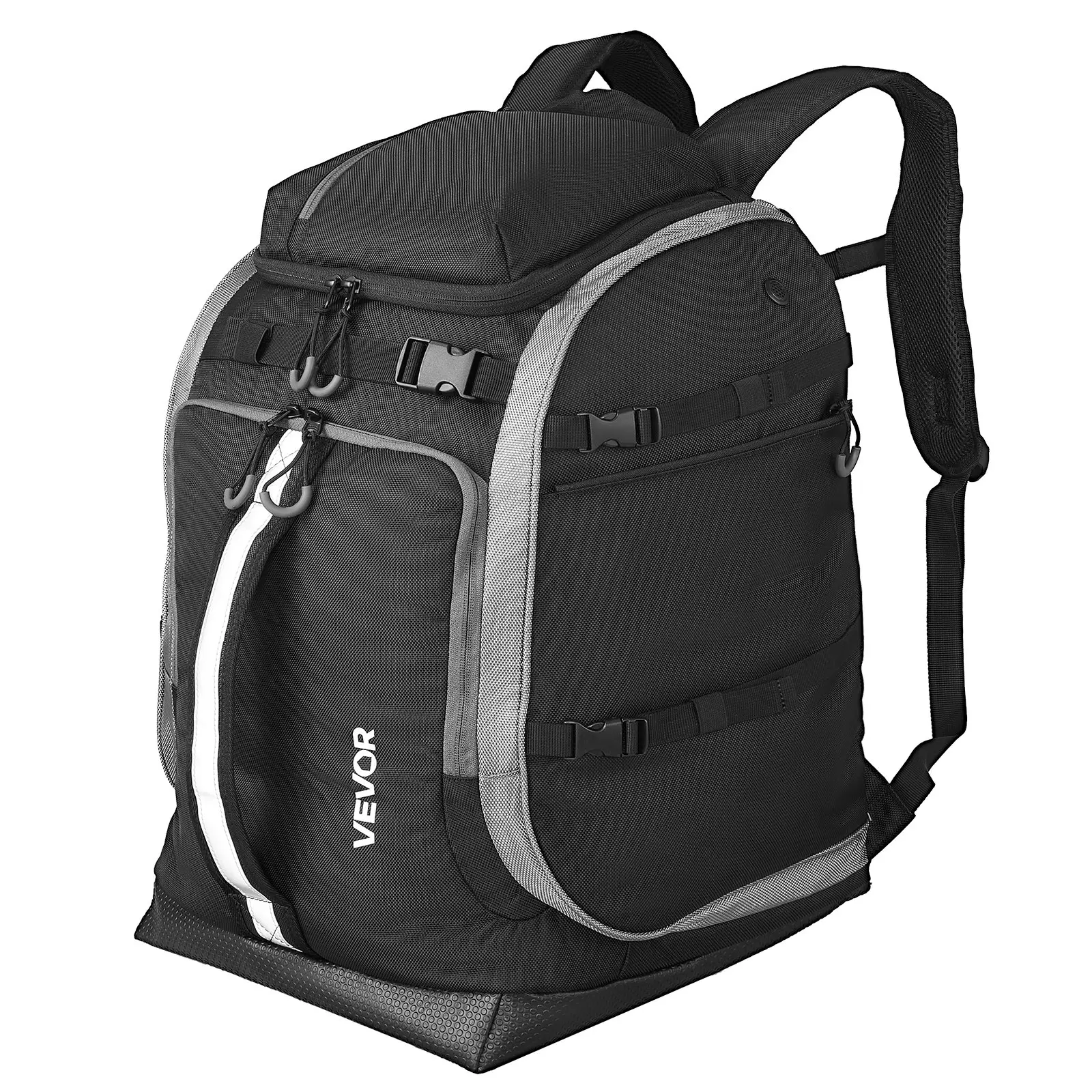 VEVOR 65L Waterproof & Durable Ski Boot Bag, 1680D Oxford Travel Backpack with Protective Padding, Independent Compartments, Snowboard Carrying Capability for Men (Fits Skis, Helmet, Goggles, Gloves, Accessories) (Black)
