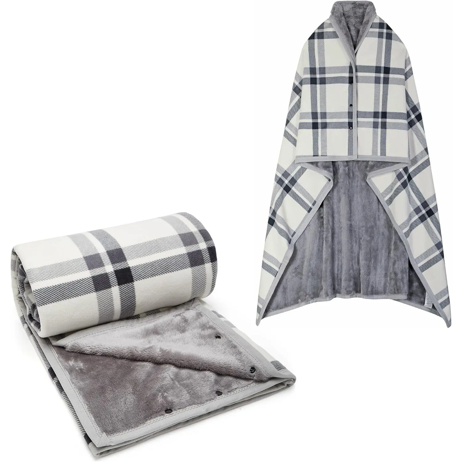 Fleece Wearable Blanket Poncho - Comfy Lightweight, Modern Design, 63"x55" White Throw with Adjustable Buttons for Cozy Warmth at Home Indoor Lounging Time, One-Piece