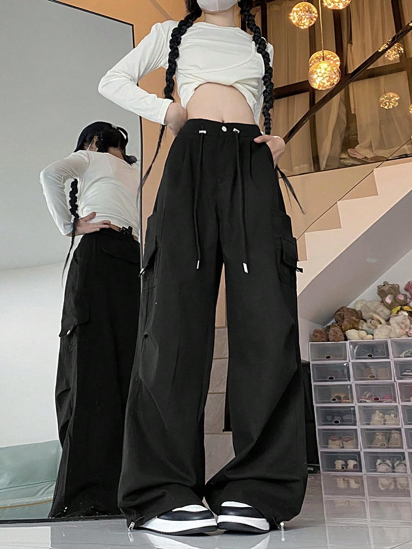 Women's Solid Wide Leg Pants, Loose Legged Pants, Baggy Legged Pants, Casual Comfy Trousers for Daily Wear, Ladies Bottoms for All Seasons