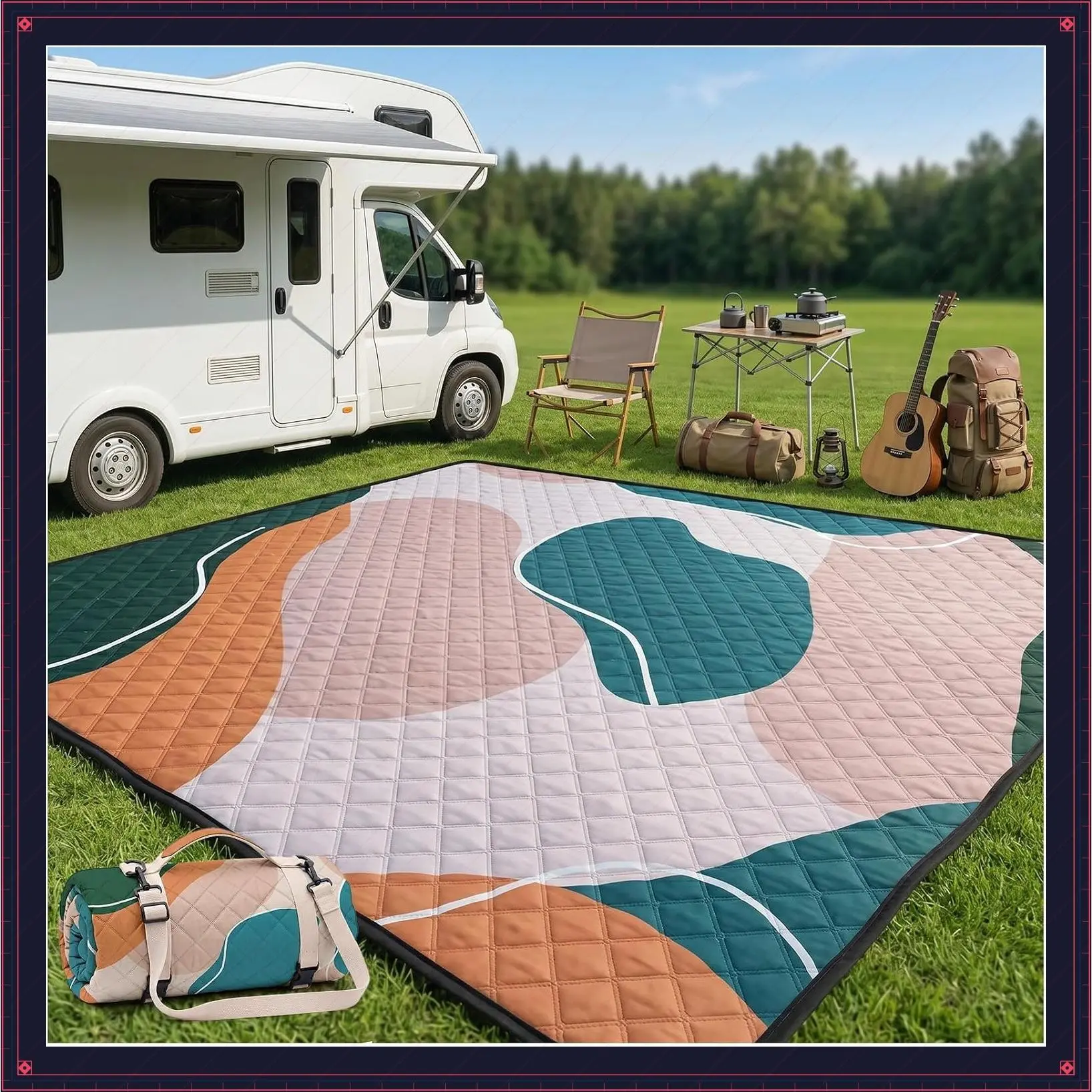 Extra Large Waterproof Picnic Blanket Foldable Sandproof Outdoor Camping Beach Mat Rug for Tent RV Road Trip Hiking Glamping Accessories Gift Must HavesGift