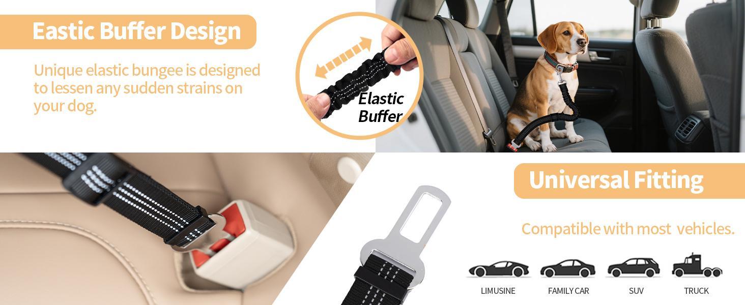 Elastic Dog Seat Belt – Adjustable Harness with Reinforced Buckle & Anti-Tangle Leash for Car Travel (Black)
