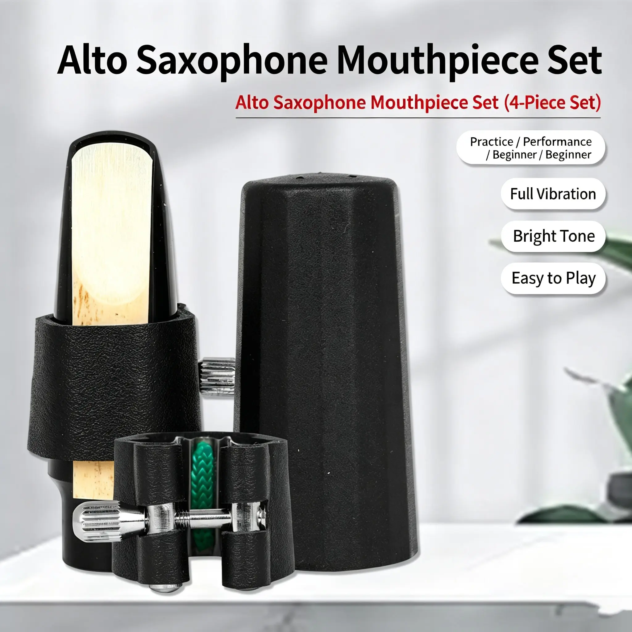 New Alto Saxophone Mouthpiece Set, Leather Clip, Reeds, Mouthguard, Easy Playing, Bright Sound, Ideal for Practice and Performance