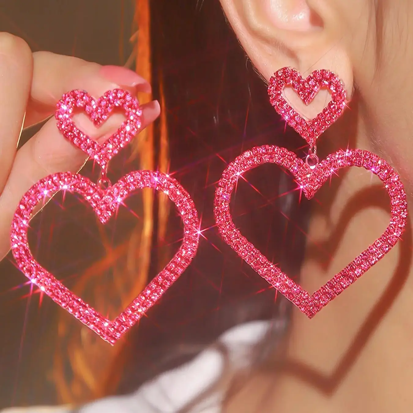Rhinestone Heart Shaped Dangle Earrings, High Quality Earrings, Fashionable Jewelry for Women for Party, Daily Clothing Decor, Trendy All-match & Exquisite Jewelry for Birthday Gift, Jewelry Gifts, Trendy Fashionable Accessories
