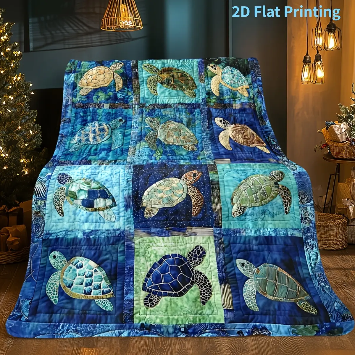 1pc 100% Polyester Contemporary Underwater Turtle Motif Flannel Throw Blanket - 2D Digital Flat Print, Lightweight, Soft, Warm, Vibrant Green, Stain-Resistant, 1-piece Artistic Ocean Decor Blankets, Indoor Use Home Decor Items for Sofa, Bedroom