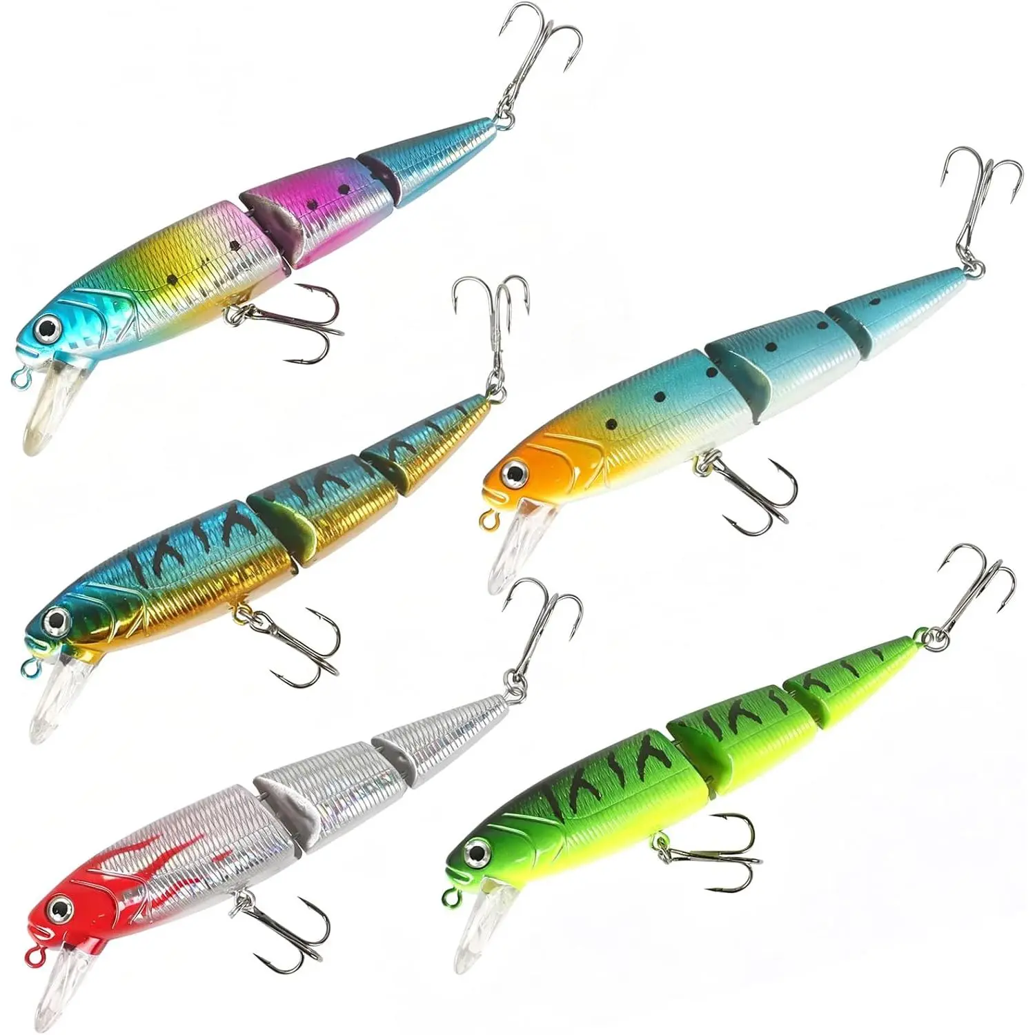 Whopper Fishing Lure for Bass:Popper Top Water Fishing Lures with Floating Rotating Tail Barb Treble Hooks Saltwater Freshwater Plopping Lures Kit