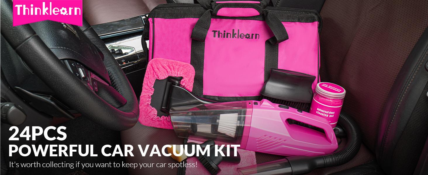 Car Cleaning Kit, Car Vacuum Detailing Kit Interior with High Power Handheld Vacuum, Including 7Pcs Detailing Brush Set, Windshield Cleaner, Pink Car Accessories for Women Car Cleaning Kit, Car Vacuum Detailing Kit Interior with High Power Handheld Vacuum, Including 7Pcs Detailing Brush Set, Windshield Cleaner, Pink Car Accessories for Women
