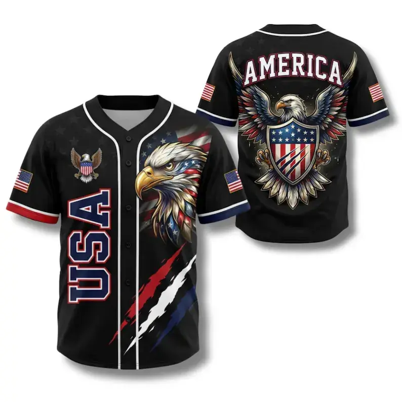 Men's USA Eagle All-Over Print Baseball Jersey - 1776-2026 Semiquincentennial Patriotic Button-Up Professional Sports Top