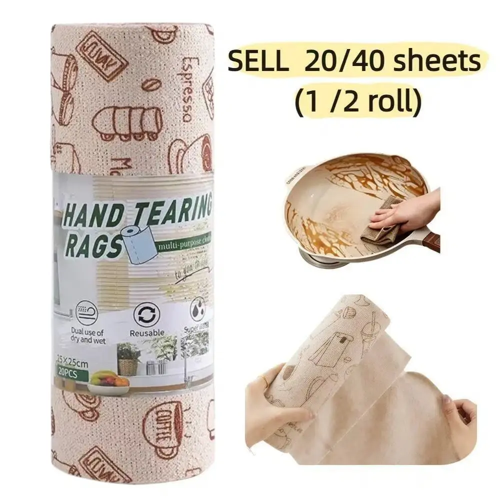 20/40 Sheets Disposable Kitchen Cleaning Cloth Roll, Thickened Tear Away Dishwashing Rag, Disposable Dish Cloths, Washable Dry and Wet Dual Use Cleaning Wipes, Strong Absorbent Household Cleaning Towel for Kitchen Sink Countertop Stove and Table
