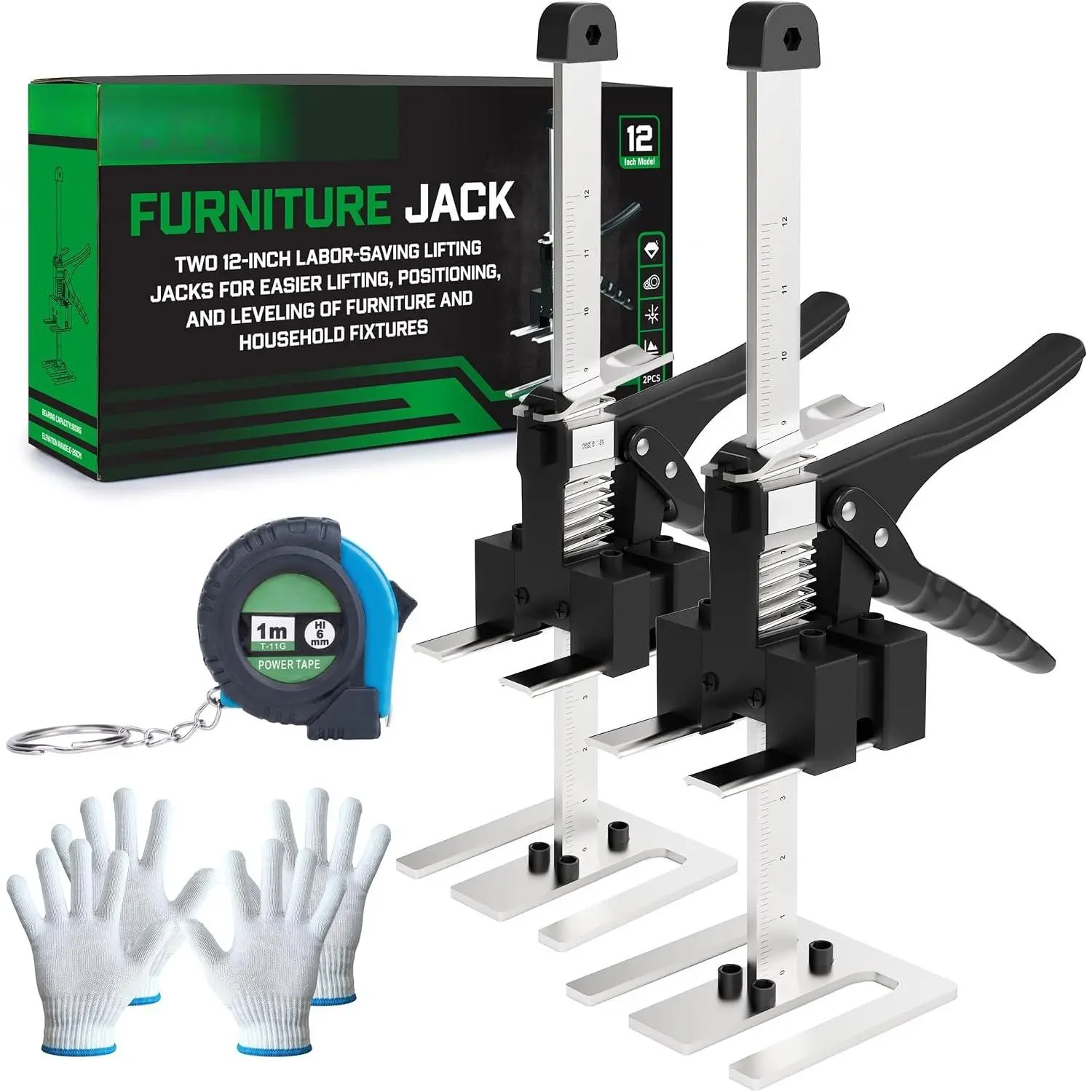 Furniture Jack 2 Pack Heavy Duty Labor Saving Arm Jack Handle 12 Inch Hand Lifting Jack Tool 360 LBS Multifunctional Construction Jack for Cabinets, Doors, Windows and Furniture Lifting