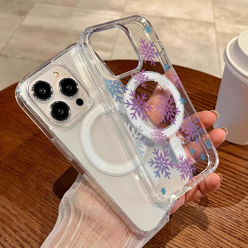 Dreamy Gradient Snowflakes for Winter Solstice MagSafe Case for iPhone 17 Pro Max Air 16 16e 15 14 Plus 13 12 11 X XS Pattern Magnetic Acrylic Back TPU Edges Shockproof Ultra Thin Mobile Phone Cover Valentine's Day Gift 2D printing