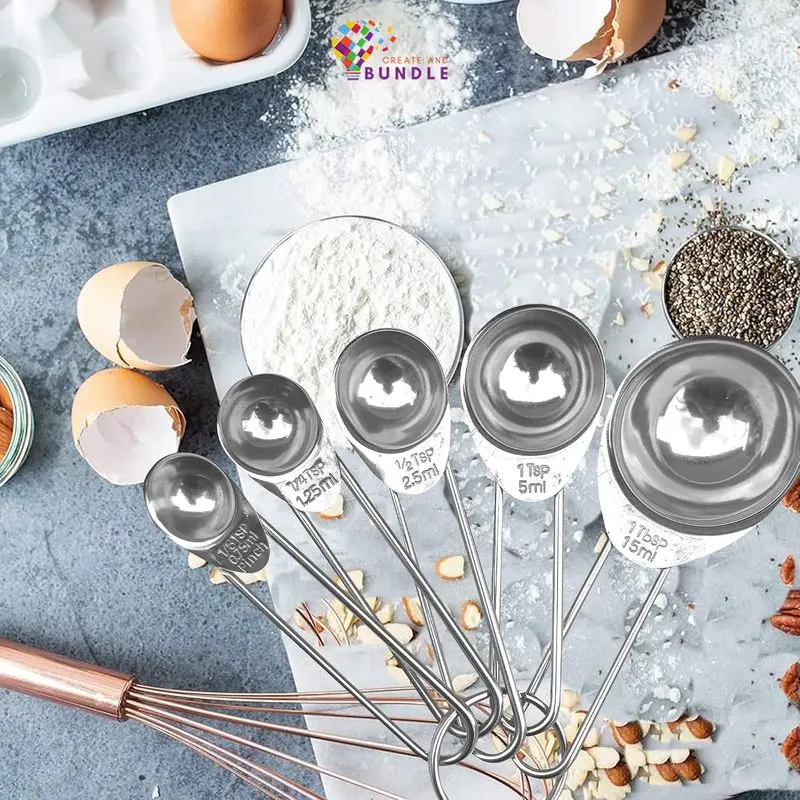 Stainless Steel Measuring Spoons Set of 5, 1/8, 1/4, 1/2, 1 Teaspoon, 1 Tablespoon, Perfect for Liquid and Dry Ingredients, Dishwasher Safe