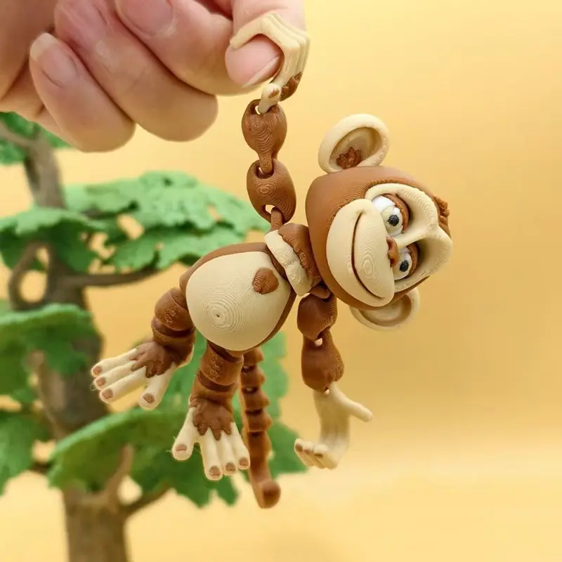 3D Printed Hinged Monkey Decorative Figurine, Bendable Long Arm, DIY Micro Landscape Jungle Atmosphere, Hanging Ornament for Home Décor