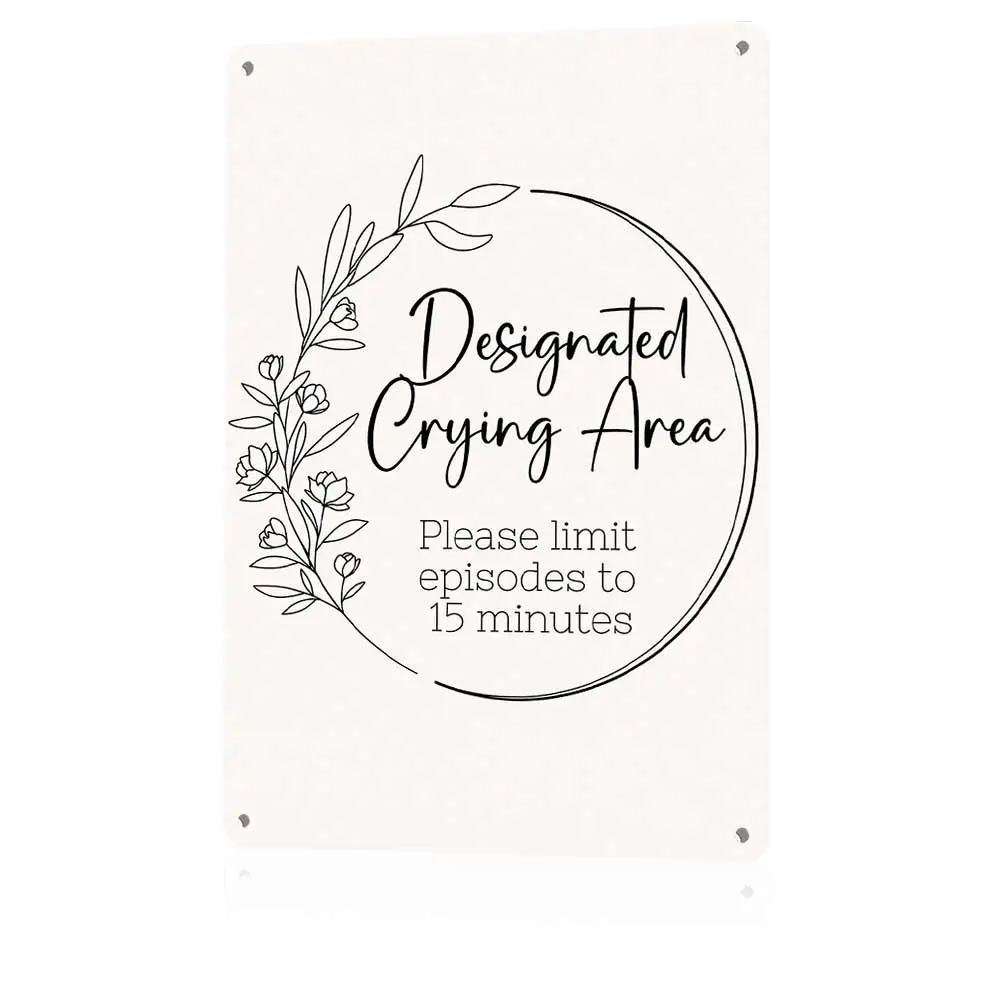 Unframed Funny Quote Wall Art Print - Designated Crying Area (15-Minute Episode Limit), Hand-Drawn Whimsical Home Decor, Funny Floral Wreath Sarcastic Poster, Minimal Boho Decor for Home Office