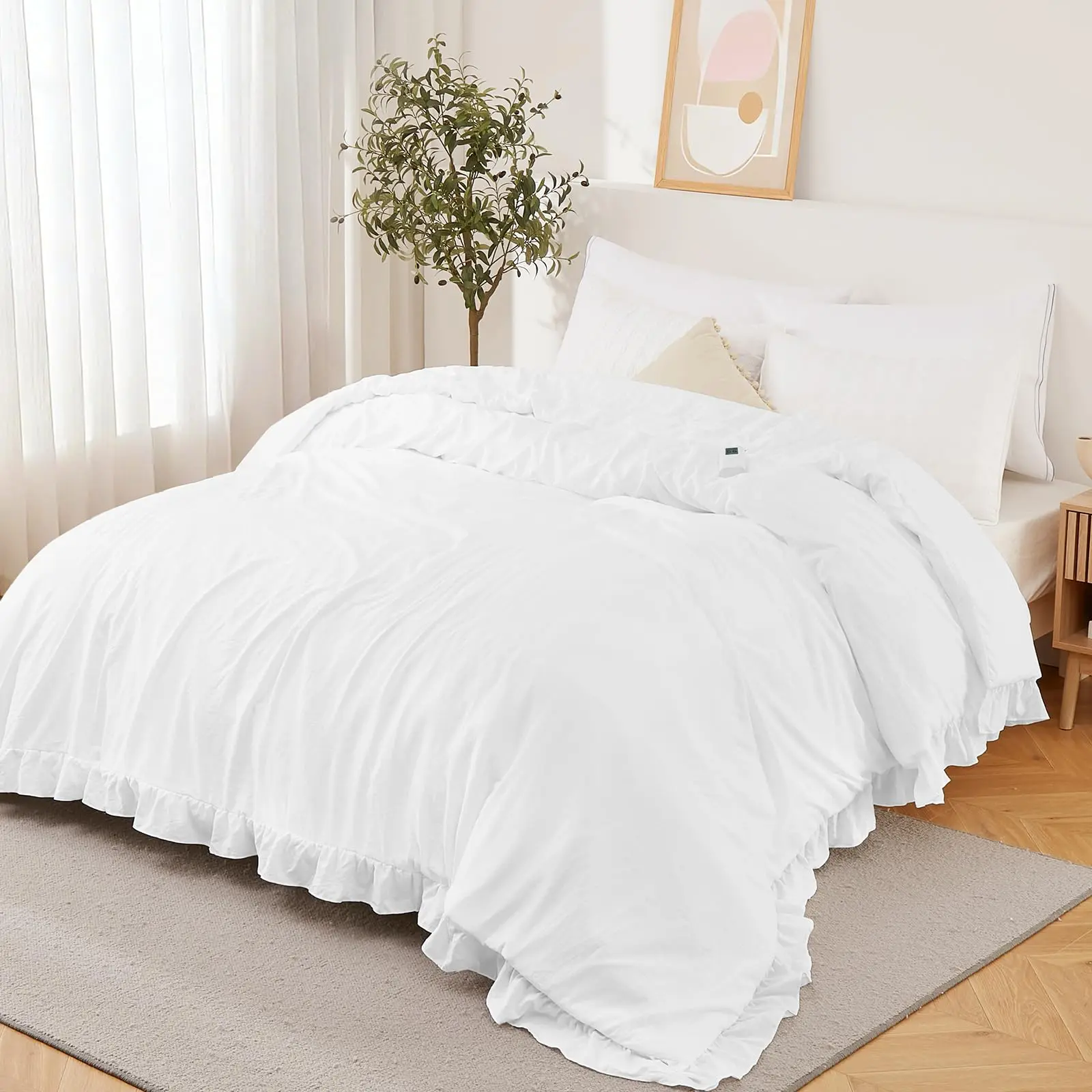 【Garvee】Heated Comforter Blanket – Queen Size, Ruffle Electric Quilt with Wireless LCD Controller – Fast Heating & Overheat Protection, ETL Certified, Machine Washable – White, Queen 90"x90"