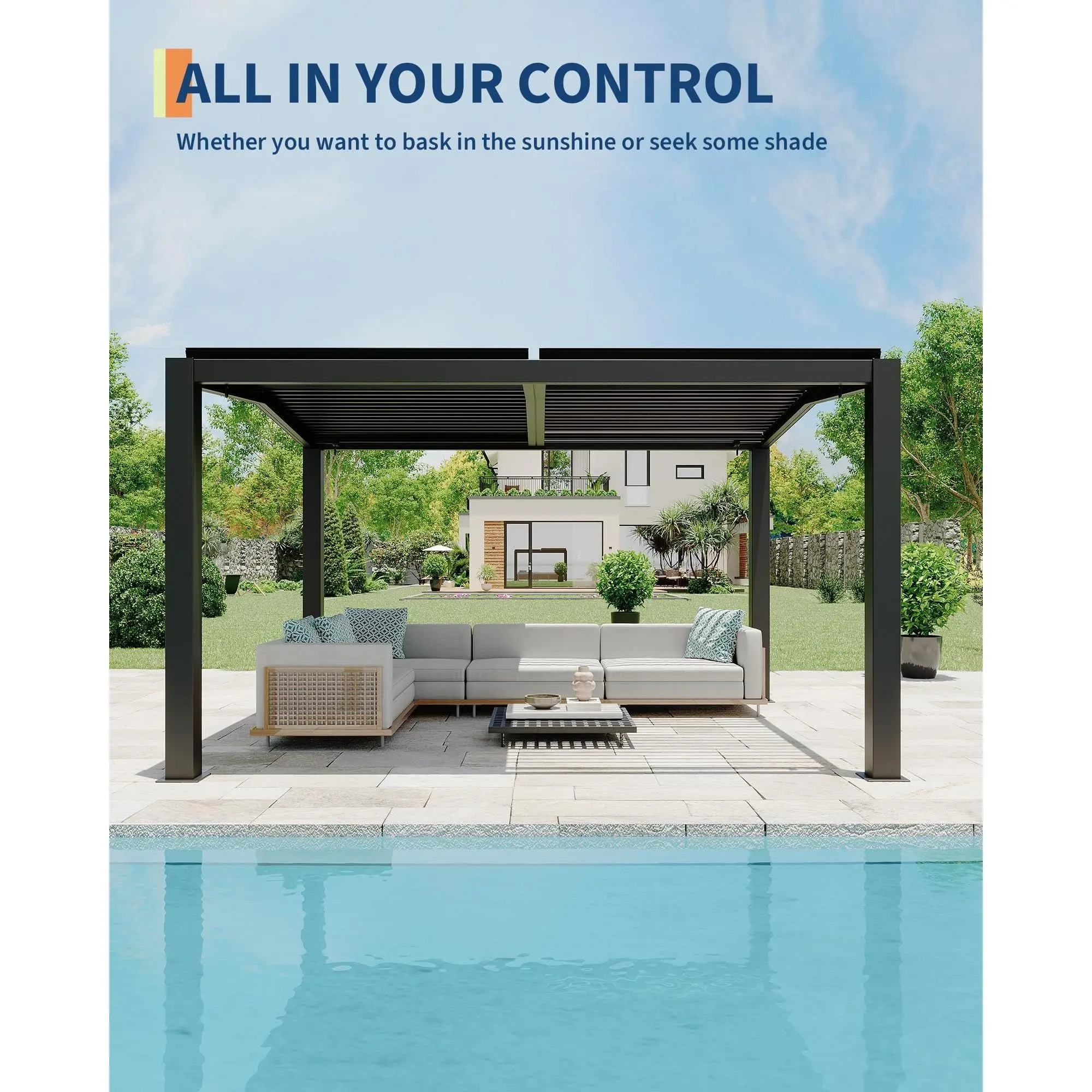 YJ-Garvee Louvered Pergola - 11'x13' Outdoor Pergolas with Adjustable Louvered Roof, Reinforced Aluminum Frame, Integrated Drainage System, Outdoor Gazebo for Deck, Patio, Backyard and GardenGrey