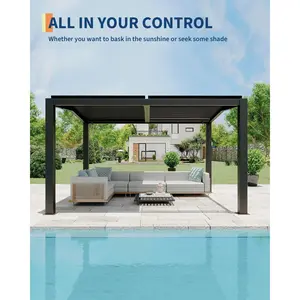 YJ-Garvee Louvered Pergola - 11'x13' Outdoor Pergolas with Adjustable Louvered Roof, Reinforced Aluminum Frame, Integrated Drainage System, Outdoor Gazebo for Deck, Patio, Backyard and GardenGrey