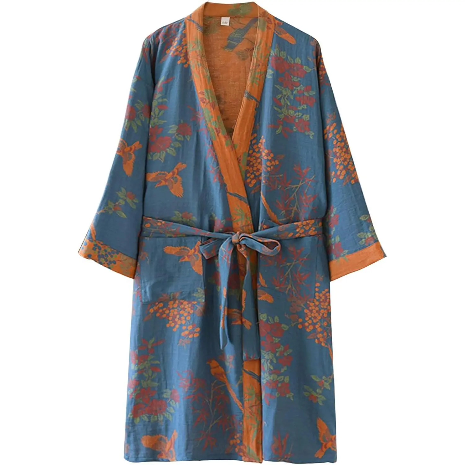 Wyeysyt Women Cotton Gauze Robes Jacquard Japanese Yukata Muslin Kimono Robe Bathrobe Loungewear Sleepwear