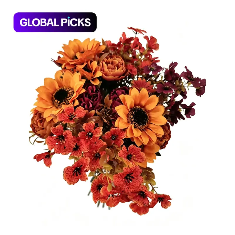 6 Piece Fall Artificial Flower Arrangement, Sunflower, Peony and Daisy for Vintage Vase, Home Centerpiece for Wedding, Thanksgiving and Halloween, Fake Floral Decor #GLOBAL PICKS