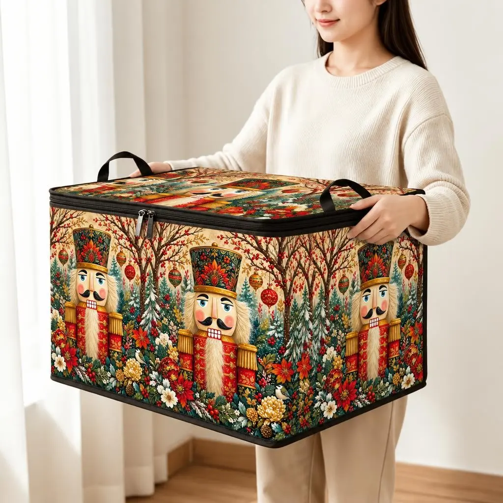 Christmas Nutcracker Floral Storage Box, Holiday Home Organization, Decorative Storage Solution, Perfect for Festive Season