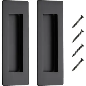 2 Pack Pocket Door Handles, 5.9" Rectangular Recessed Pulls for Sliding Closet and Barn Doors, Black Flush Finger Pulls