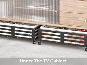 Bed with Wheels-Large Bamboo Underbed Containers with Large Dust Bag Stackable the Bed Shoe Bins for Clothes Books Bedding (2 Packs Black, 23.62"L*16.54"W* 6.51"H)