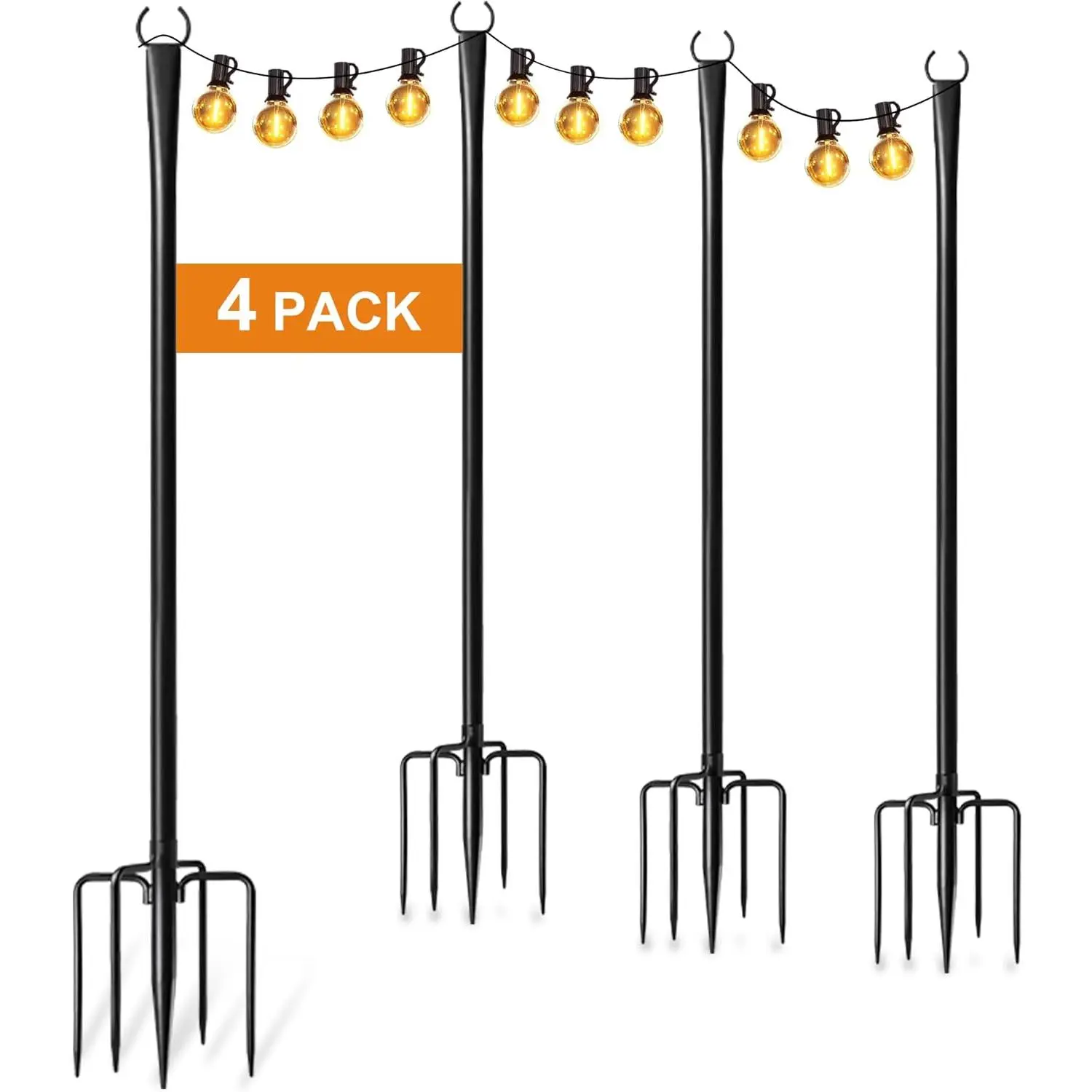 String Light Poles for Outside, Thickened Metal Christmas Lights Hanger Pole Outdoor with Fork, Lighting Hanging Post Accessories for Patio Decor Garden Backyard Yard Outside Decorations
