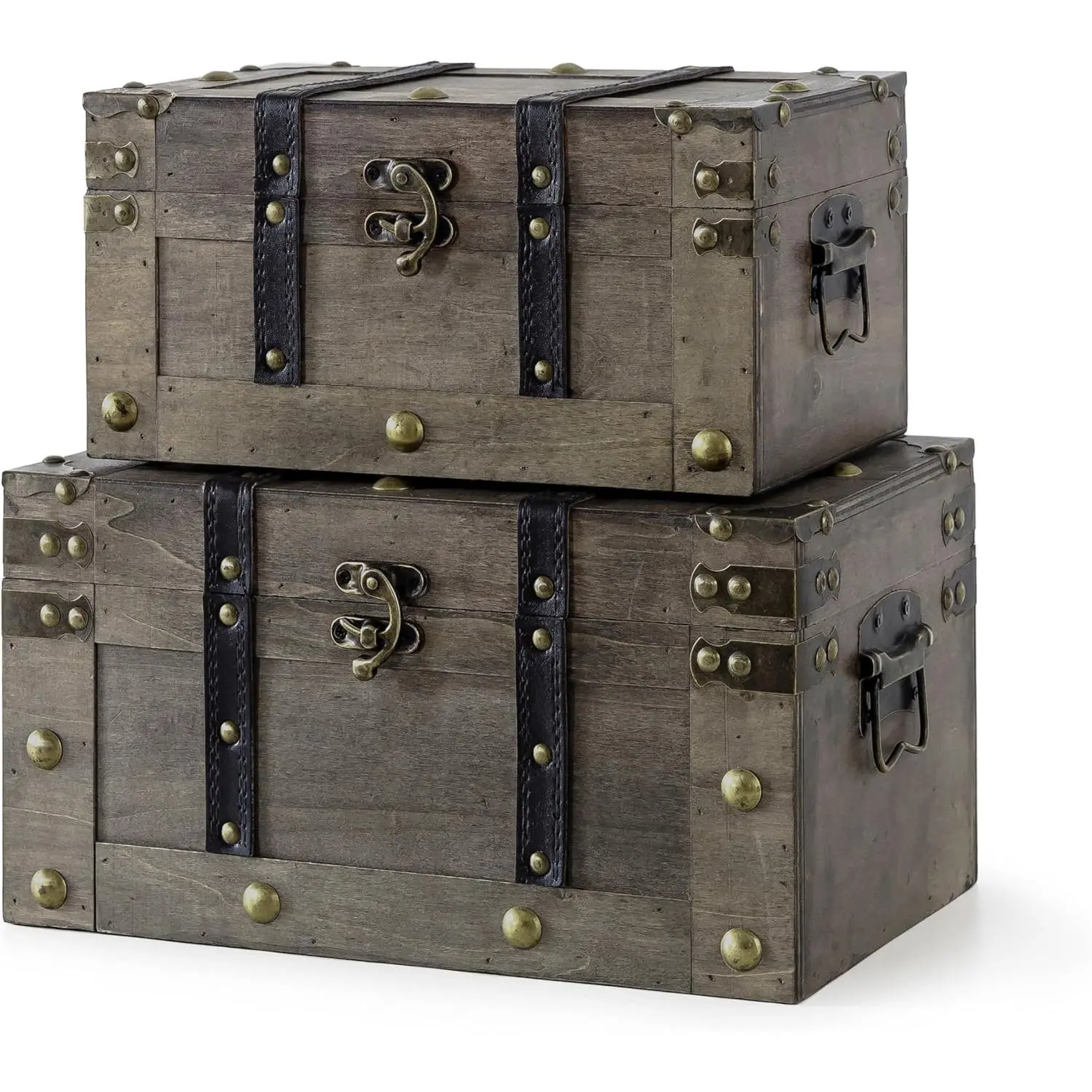 -  Treasure Chests, Set of 2, Large Antique Storage Trunks | Decorative Wooden Boxes with Hinged  for Keepsakes and  Decor, Small and Medium Pirate Chest Storage Set