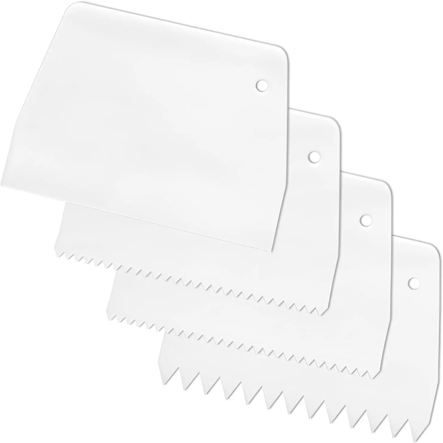 Plastic Adhesive Spreader Kits - 4 Pcs Compact Multi-Size Toothed Edge Trowels (0.5"/1" Tooth) Reusable for DIY Projects, Glue, Epoxy Resin, Putty, Hardwood Flooring (White)