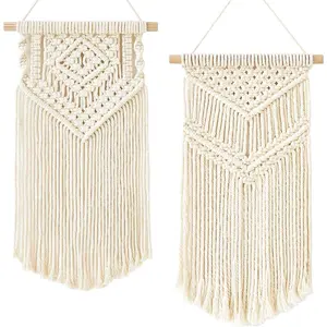 Small Macrame Wall Hanging 2 Pcs Woven Tapestry Wall Art Decor - Beautiful for Boho Home Bedroom Dorm College Classroom Decor, Apartment, Nursery, Party Decorations, 16.5" L x 10" W and 17.5"x 10"W