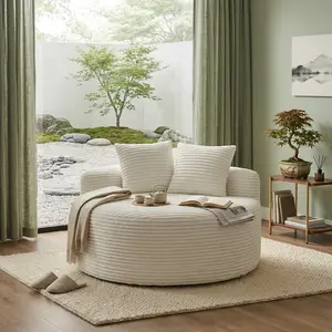 55 Inch Round Boneless Foam Chaise Lounge Couch With Throw Pillows, No Assembly Required Space Saving Oversized Circle Sofa For Small Apartment Living Room Bedroom Cozy Leisure Seating Furniture