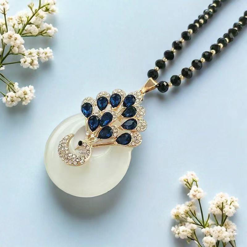 Fashionable Peacock Long Sweater Chain Pendant Korean Style Versatile Elegant Women's Necklace Accessory New Model