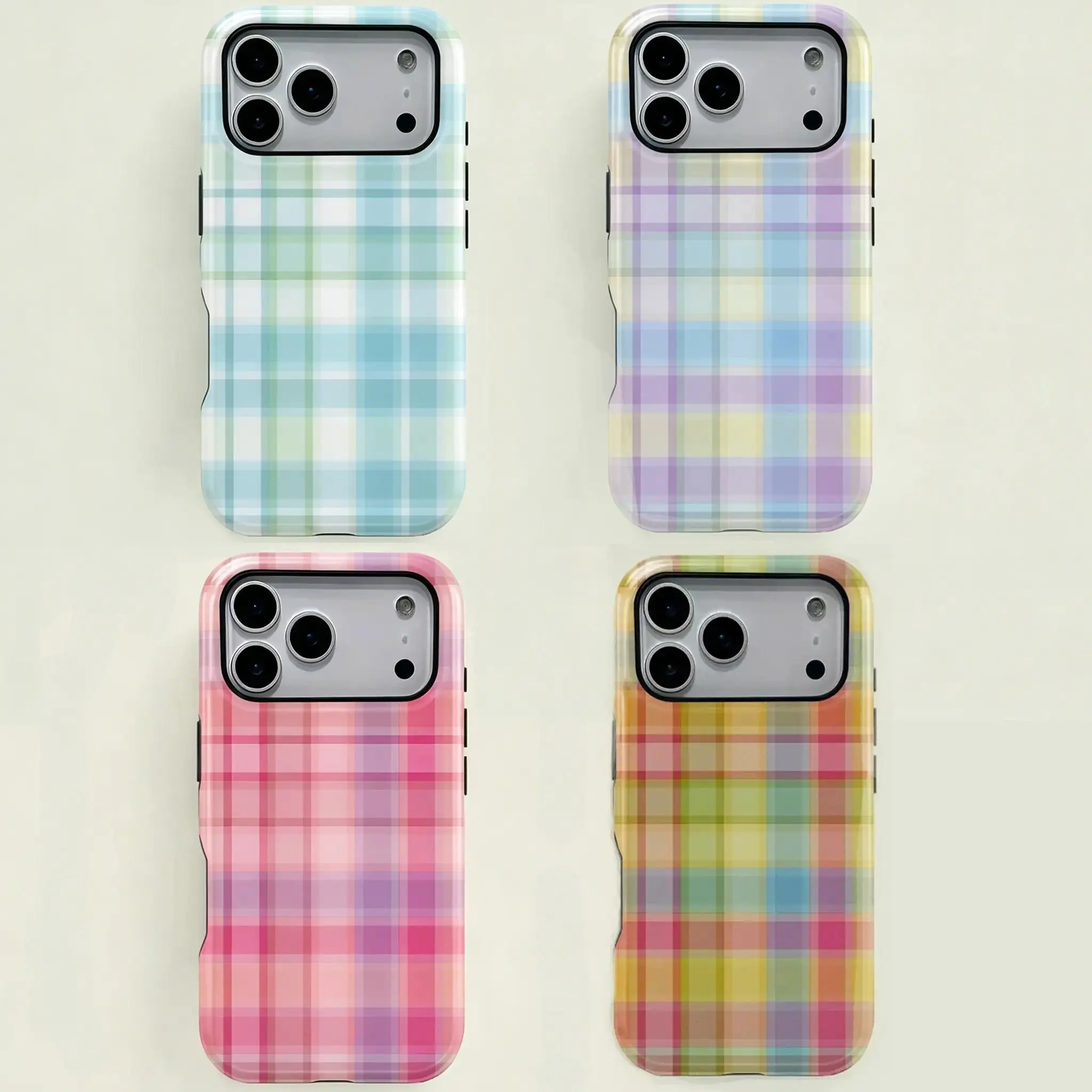 Durable 2-in-1 Double Layer Protection Smartphone Case - Colorful Plaid Retro Square Aesthetic Casing Cover, Compatible with iPhone 12-17 Pro & Samsung Galaxy S22-S26 Ultra, Mobile Phone Accessory Gift Idea, Cellphone