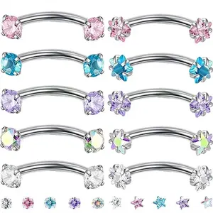 Crystal Eyebrow Piercing Curved Barbell Daith Stud Earring Helix Jewelry Rook Cartilage Tragus Earrings Eyebrow Ring Labret Stud
