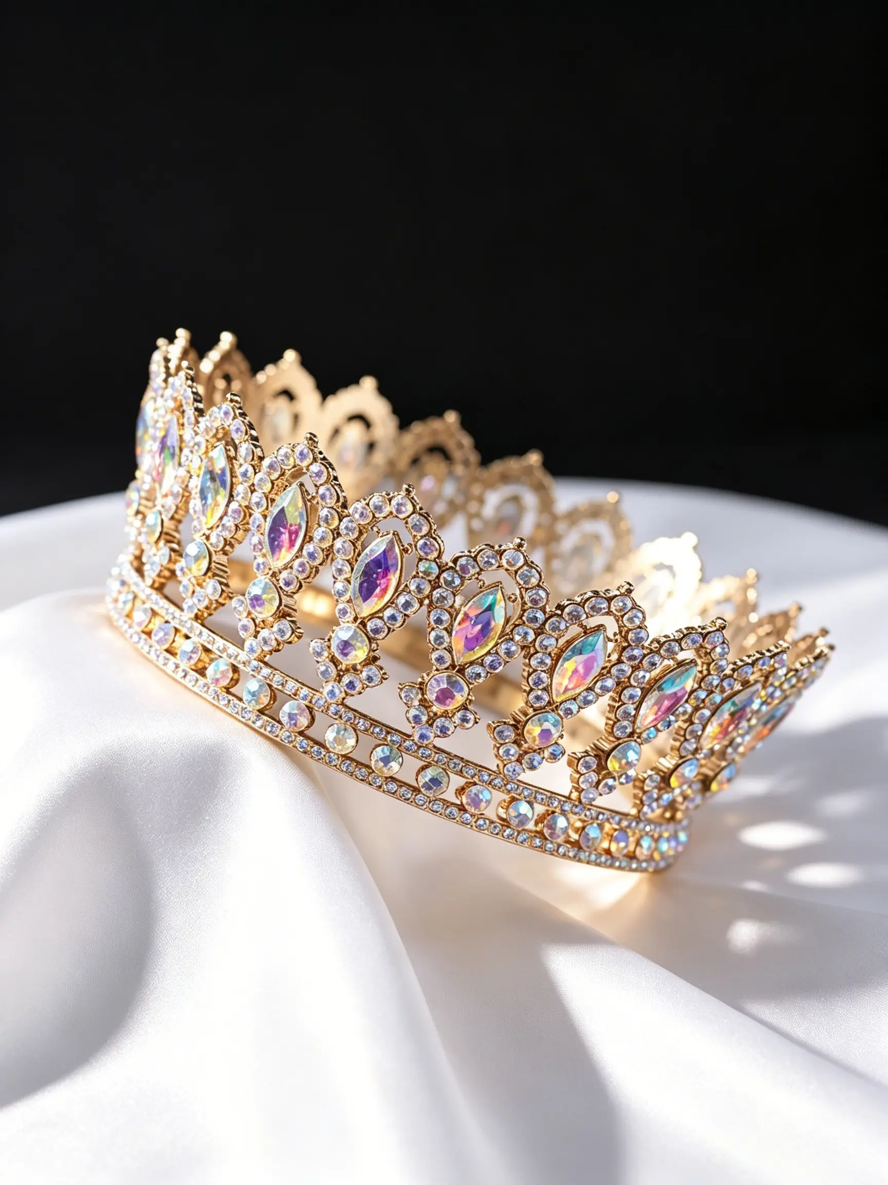 Full Round Iridescent Ab Rhinestone Crown Tiara for Women, Hair Crowns, Sparkling Aurora Borealis Crystal, Wedding Bridal Prom Accessory