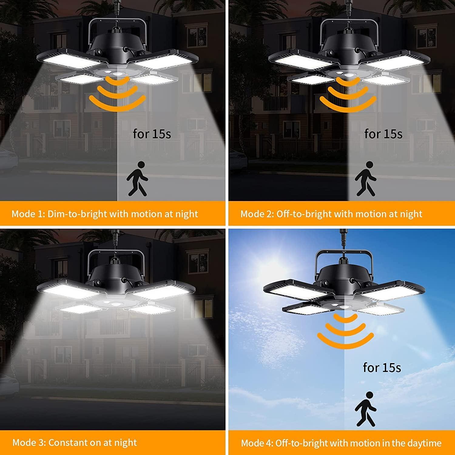 Solar Powered Pendant Light, 1 Count Solar Indoor/Outdoor Light with Motion-Sensor, 4 Lighting Modes with Remote Control, Adjustable Brightness Lights, LED Shed Lamp for Gazebo Garage Shop Barn