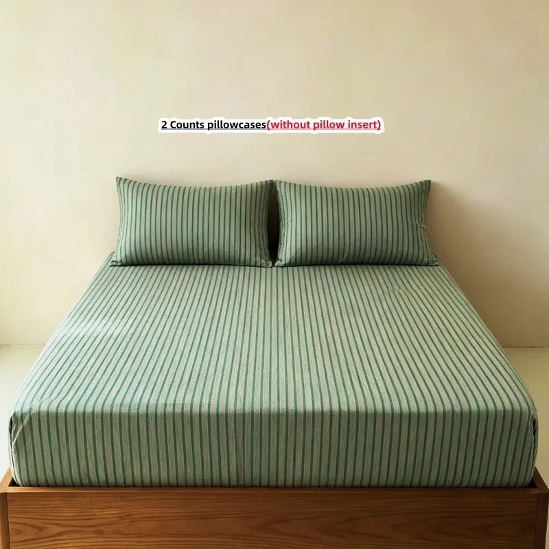3-Piece Stripe Fitted Sheet Set,mattress cover, Includes 1 Fitted Sheet and 2 Pillowcases,without pillow insert, Soft and Breathable Mattress Protector, Bedding Essentials, Striped Fitted Sheet