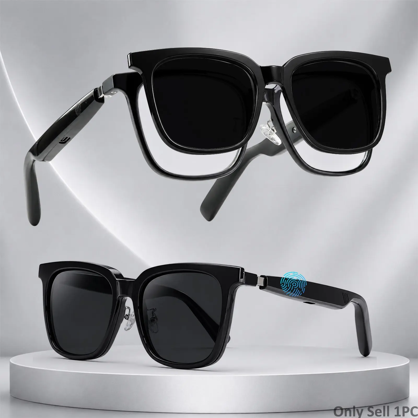 2-in-1 Magnetic Clip-On Smart Glasses, Bluetooth Audio Glasses with Open-Ear Speakers, Built in Microphone, Touch Control and Voice Assistant
