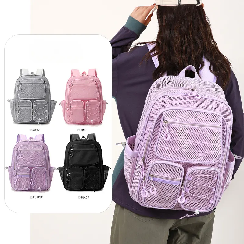 Casual Mesh Backpack for School, See-Through Lightweight Daypack with Large Capacity for Women, Students, Travel, Backpacks For School